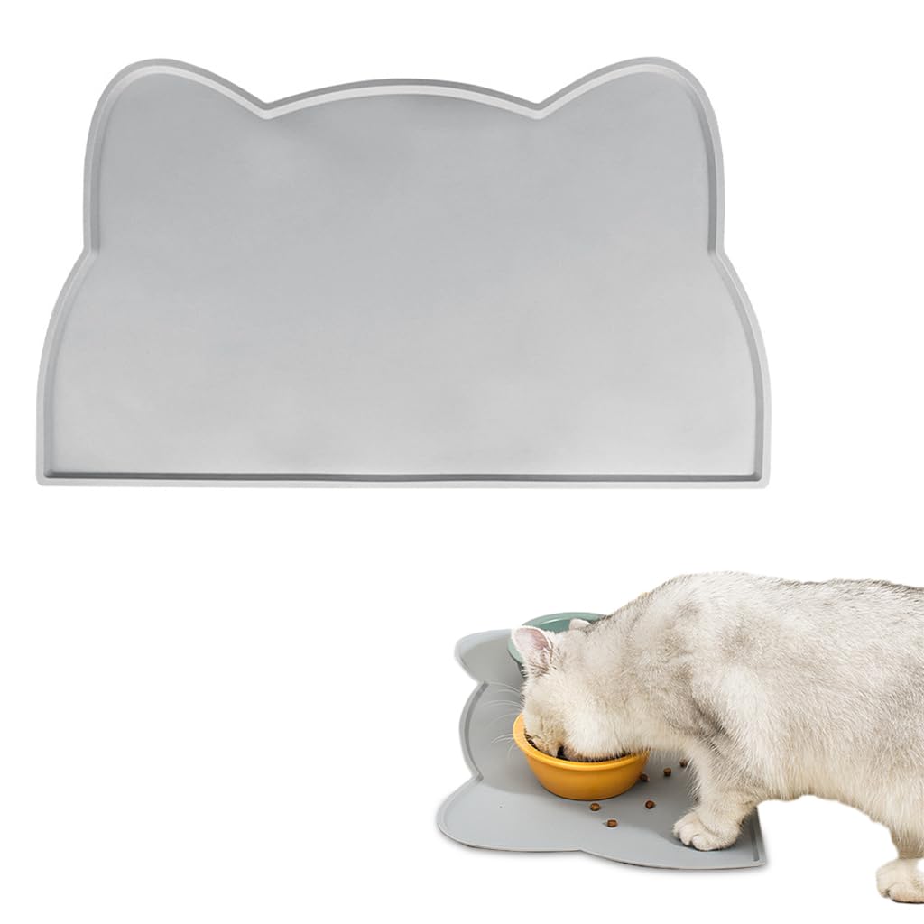 Qpets Pet Feeding Mat, Dog Feeding Mat Cat Food Mat Silicone Dog Food Mat for Easy Feeding and Cleaning, Anti-slip Silicone Floor Food Mat Floor Food Tray (Grey, 44*24cm) Qpets Pet Feeding Mat, Dog Feeding Mat Cat Food Mat Silicone Dog Food Mat for Easy Feeding and Cleaning, Anti-slip Silicone Floor Food Mat Floor Food Tray (Grey, 44*24cm)